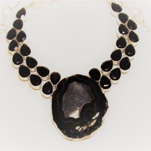 Massive Crystal Druzy Agate Slice Gem Necklace